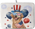 4th of July Patriotic Dog Dish Drying Mat 16 x 18 Inch US Independence Day Blue White Red Kitchen Drying Mat Firework Holiday Dish Drainer Mats Super Absorbent Dish Rack Pad for Kitchen Counter