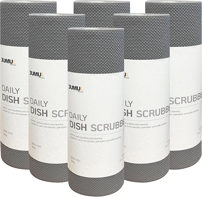 Jumuk Supplies Daily Dish Scrubber Sheet Non-Scratch Household Disposable Cleaning Sponges | Recyclable, Eco-Friendly & Perfect for Kitchen, Home Cleaning and Outdoor Use (6, Grey)