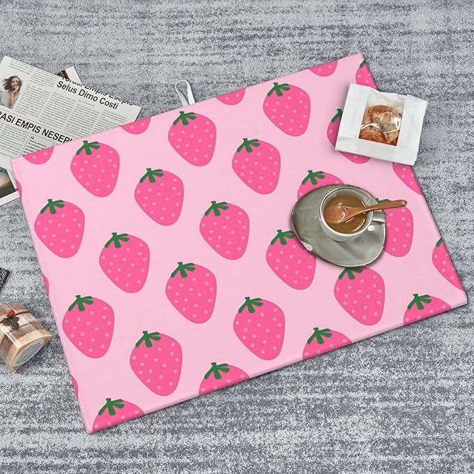 Absorbent Dish Drying Mat For Kitchen Counter, Strawberry Pink Fruit Microfiber Dish Drying Pad, Kitchen Gadgets For Easy Clean Multi-Use