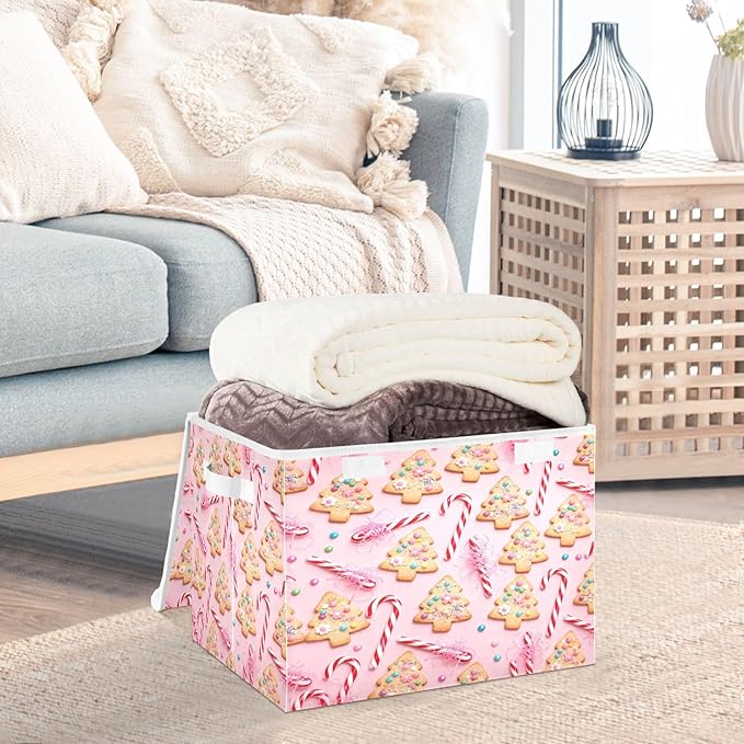 Christmas Tree Cookies Candies Storage Bins with Lids Foldable Storage Basket with Handles Collapsible Large Fabric Organizer Containers for Clothes Shelves Closet Office Home