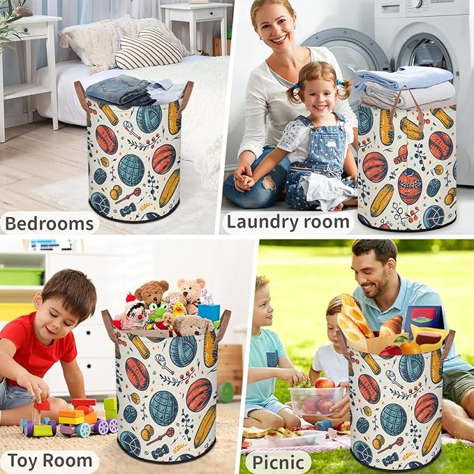 62L Laundry Basket Collapsible Laundry Hamper with Handles Balls Clothes Books Toys Kids Laundry Hampers Bin for Bathroom Kitchen Hotel