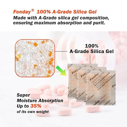20g x 50 packs Fonday Rechargeable Silica Gel Desiccant Packets Food Grade Fast Reactivate Desiccant Bags Moisture Indicating Orange to Green