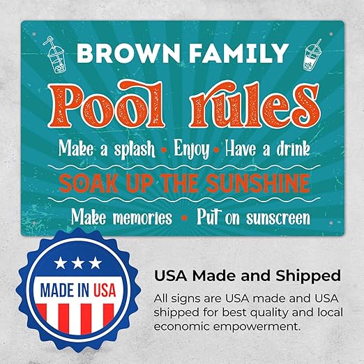 Custom Pool Sign, Pool Rules Enjoy Swimming for Pool Décor Sign, 12x18 Inches, Rust Free .063 Aluminum, Fade Resistant, Made in USA by Sigo Signs