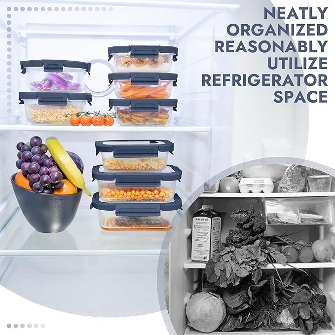 BOROHOUSE 10-Pack Glass Food Storage Containers with Tempered Lids – Borosilicate, Airtight, Oven-Safe (-4°F~950°F), BPA-Free, 4.4 & 1.6 Cup, Leak-Proof, Dishwasher Safe (Blue)