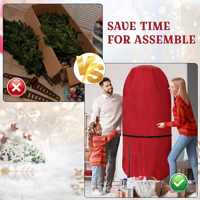 Upright Christmas Tree Storage Bag - Fits Topiary Trees Up to 9ft, Durable Lightweight Vertical Cover for Holiday Trees & Topiaries, Easy Xmas Storage (Red, 9FT)