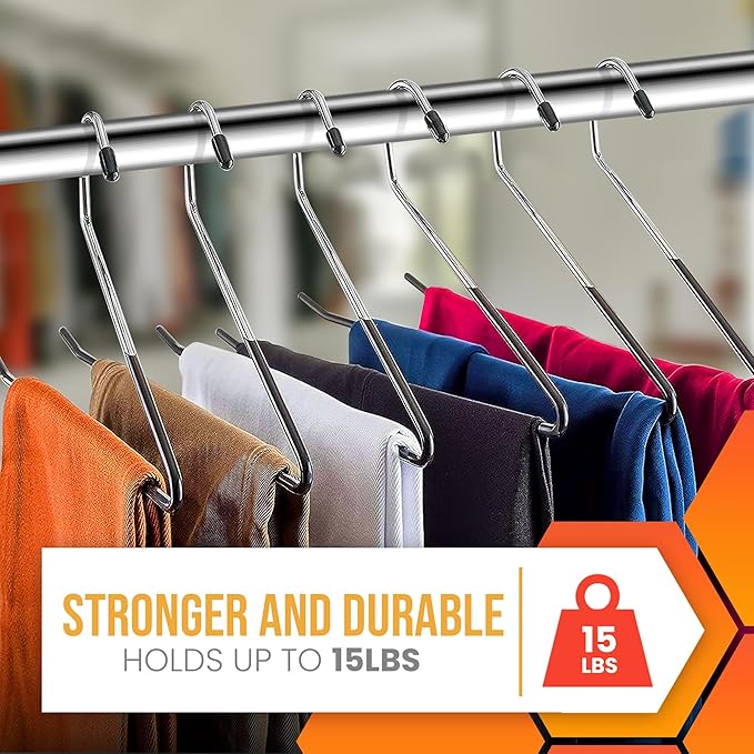 Open Ended Pants Hangers 20 Pack Non Slip Pants and Jean Hangers for Closet Space Saving Clothes Hanger Strong, Durable, Organize Your Closet and Save Space Skirt Hangers Black (20)