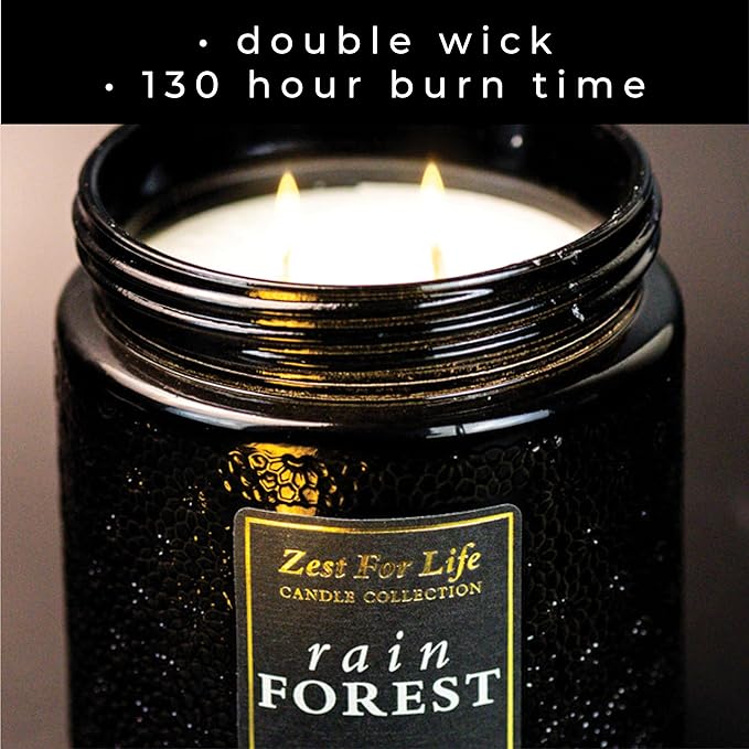 A Cheerful Giver - 28oz Large Scented Candle Jar with Lid- Zest for Life - 130 Hours of Burn Time, Gift for Women (Large, Rain Forest)