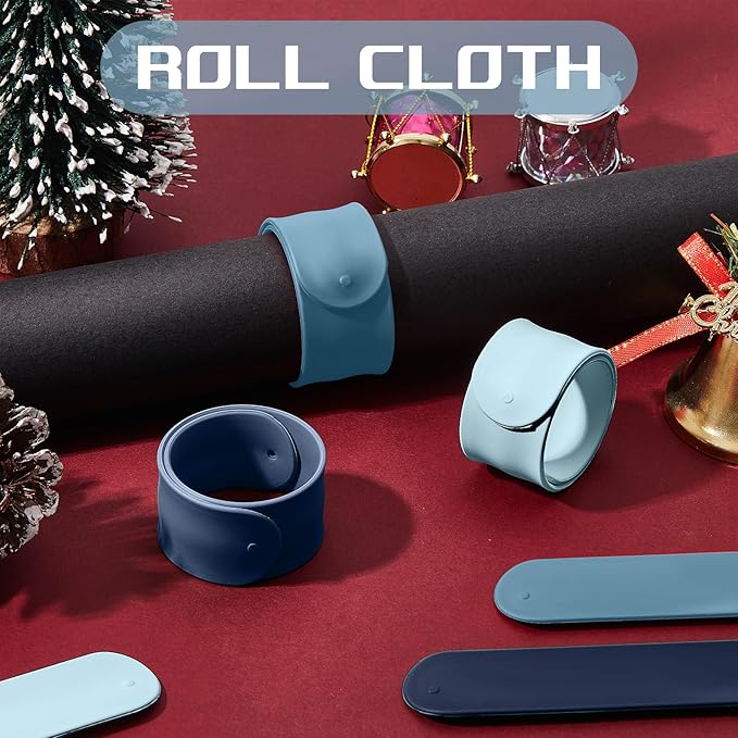 Charniol 12 Pieces Wrapping Paper Roll Holder Holiday Flip Wraps Silicone Covered Metal Strips Flip 1 x 9 Inch Stabilizer Slap Band for Poster Gift Paper Vinyl Storage Organize (Blue)