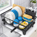 Urackify Dish Drainers for Kitchen Counter - Large Capacity Dish Drying Rack with Drainboard, Rustproof & Sturdy Design, Black Dish Rack Perfect for Plates, Cups & Kitchen Countertop Organization