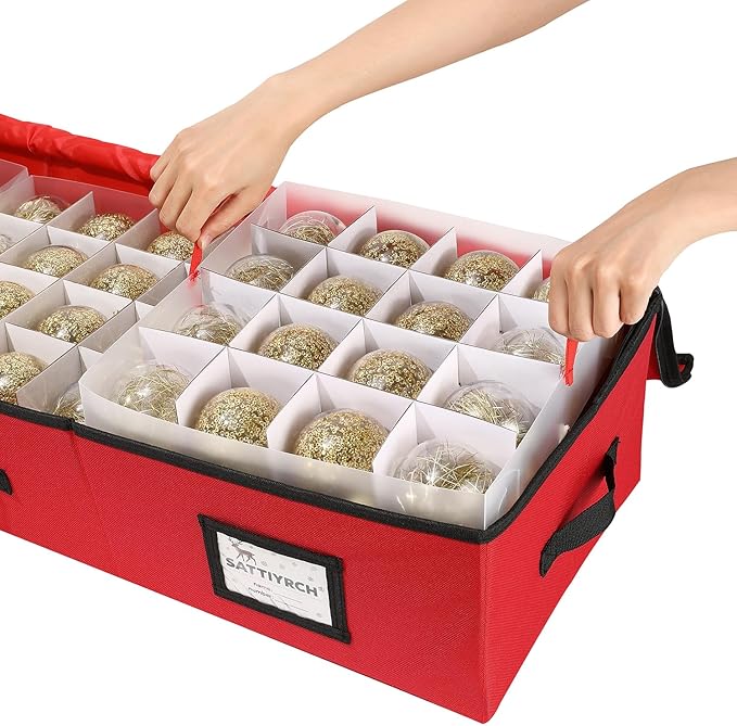 Sattiyrch Christmas Ornament Storage Box,Box Contributes Slots for 64 Holiday Ornaments 3-Inch Underbed Storage