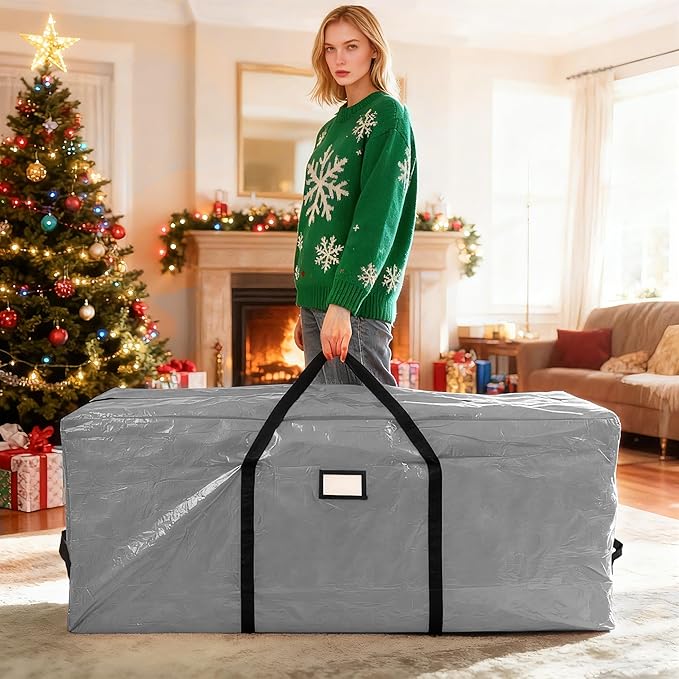 HABGP 7.5 ft Christmas Tree Storage Bag, Fits Artificial Xmas Holiday Tree, Durable Christmas Tree Storage Box Waterproof Material with Zippered Bag & Carry Handles, Protects from Dust, Moisture-Gray