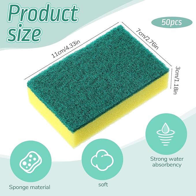 SHENLIU 50 Pack Non Scratch Scrouing Sponges, Kitchen Scrub Dish Sponge Cleaning Brush Scrubber Supplies for Household Cleaning Dishes Kitchen Apartment Car Bike