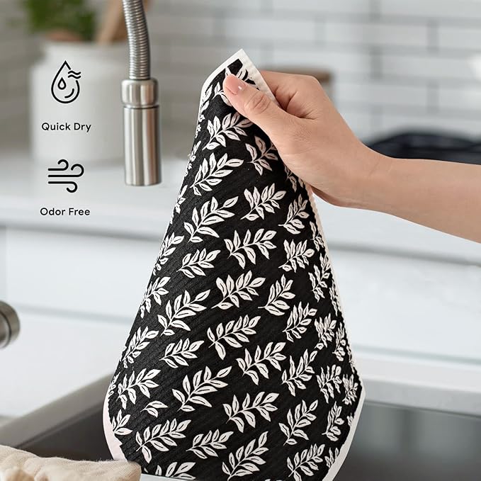 RECYCO Swedish Dishcloths for Kitchen | 4 Pack Oversized Washable Dish Rags | Large Cellulose Reusable Cleaning Paper Towels | Absorbent Counter Dish Cloth Sponge XL Kitchen Wipes, 12" L x 10" W