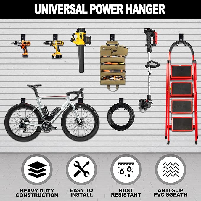 Heevir Slatwall Power Tool Hanger, Garage Garden Tool Hooks, Steel String Trimmer Holder Grass Trimmer Organizer, Weed Eater Rack Garage Storage Hook for Weed Wacker, Leaf Blower