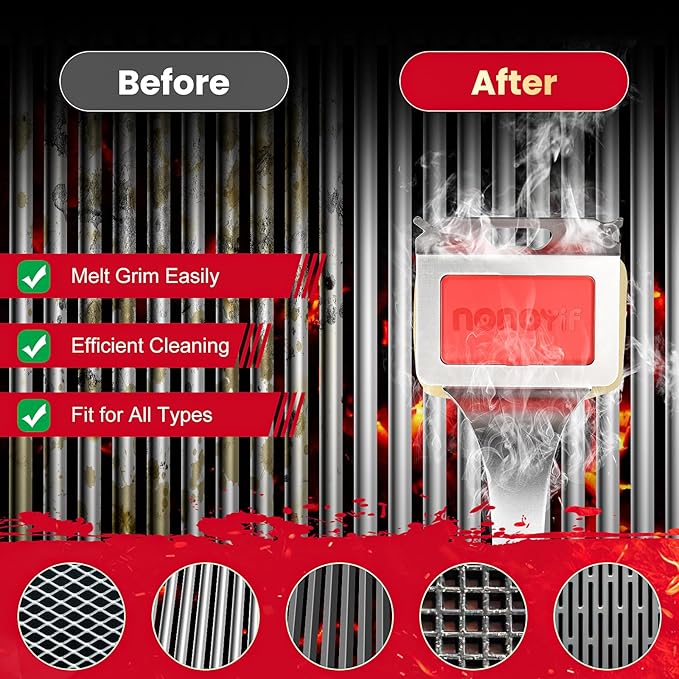 nonoYif Grill Brush Bristle Free + 5 Replaceable Pads, Steam Grill Brush for Outdoor Grill, BBQ Grill Brush and Scraper for Cast Iron/Stainless Steel Grates, Safe Grill Cleaner Brush, Gift for Men Dad