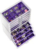 ProCase Earring Holder Organizer Jewelry Box with 10 Drawers, Acrylic Clear Earring Case with Adjustable Velvet Trays for Women - Purple,10 Layers