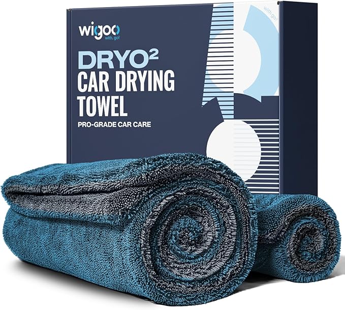 Wigoo Microfiber Car Drying Towels 36" x 24" [1300GSM Ultra-Absorbent, No Streaks & Scratches] Dual-Sided Edgeless Cleaning Towel with Twisted Loop, for Detailing, Cars, SUV, Truck (2-Size Blue Set)
