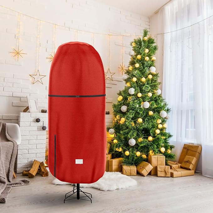 Upright Christmas Tree Storage Cover - Tear Resistant Adjustable 7.5 FT Xmas Bag for Artificial Standing Tree With Ornaments, Dustproof Fabric Cover