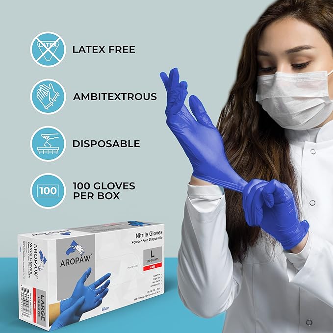 AroCare Nitrile Gloves, Disposable Gloves, Comfortable, Powder Free, Latex Free | 100-1000 Gloves