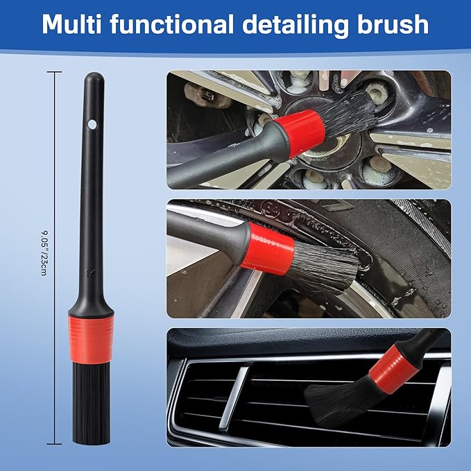 5 Pack Car Wheel and Tire Cleaner Brushes Kit Auto Motorcycle Rim Ultra Soft Microfiber No Spatter Bendable Woolies Bristle Cleaning Set (Purple & White)