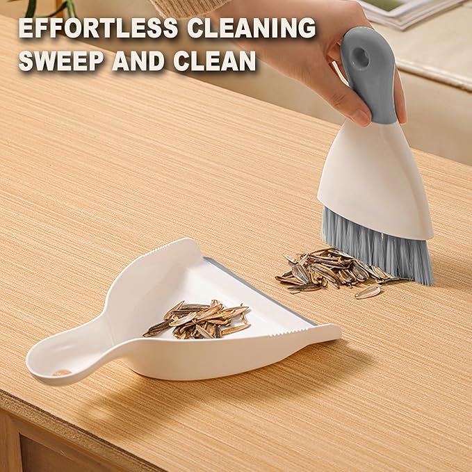 Mini Broom with Dustpan Combo Set Small Dust pan and Brush Set Quick Cleanup Tools for Kitchen Table Keyboards Pets Nest Sofa (Grey)