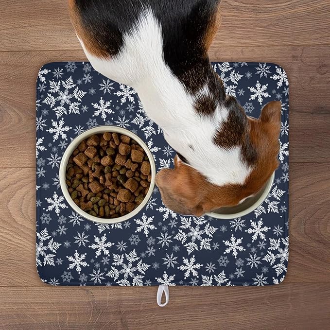 Christmas Dish Drying Mat for Kitchen Counter 18x16 Inch Xmas Snowflake Drying Mat with Absorbent Reversible Microfiber Blue Dish Drainer Mats Rack Pad for Coffee Countertop Protector