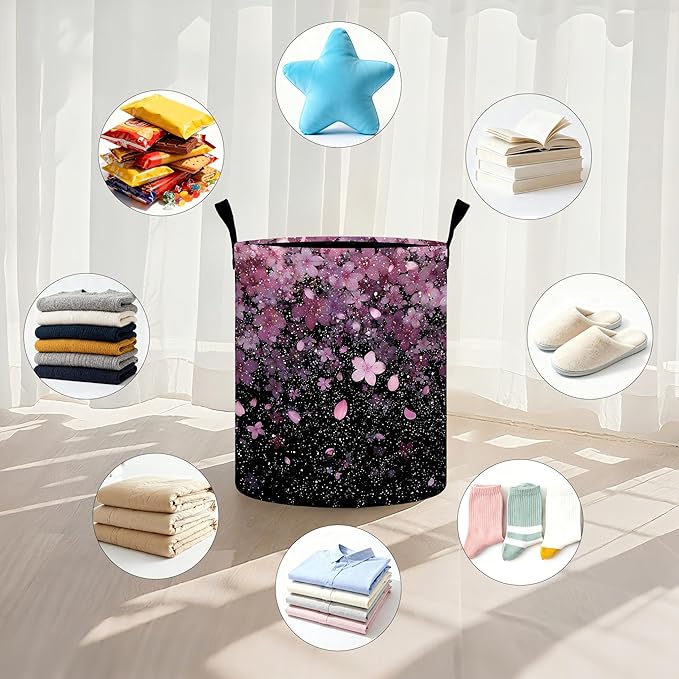 Cherry Blossoms Laundry Basket Storage Bin Foldable Laundry Hamper Clothes Storage Bucket Organizer 19.6x15.7 Inch For Laundry Room/Bedroom/Bathroom