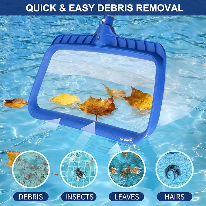 Pool Skimmer Net, Heavy-Duty Reinforced Frame Pool Leaf Net with Deep Ultra-Fine Nylon Mesh Bag - Easy Scoop Edge for Sand/Leaves, Quick Cleaning for Swimming Pools/Garden Ponds (No Pole)