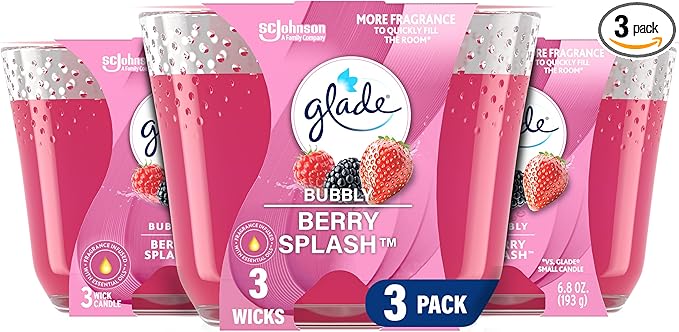 Glade Bubbly Berry Splash 3-Wick Candle, Infused with Essential Oils, Air Freshener - 3 Count, 6.8 Oz Each