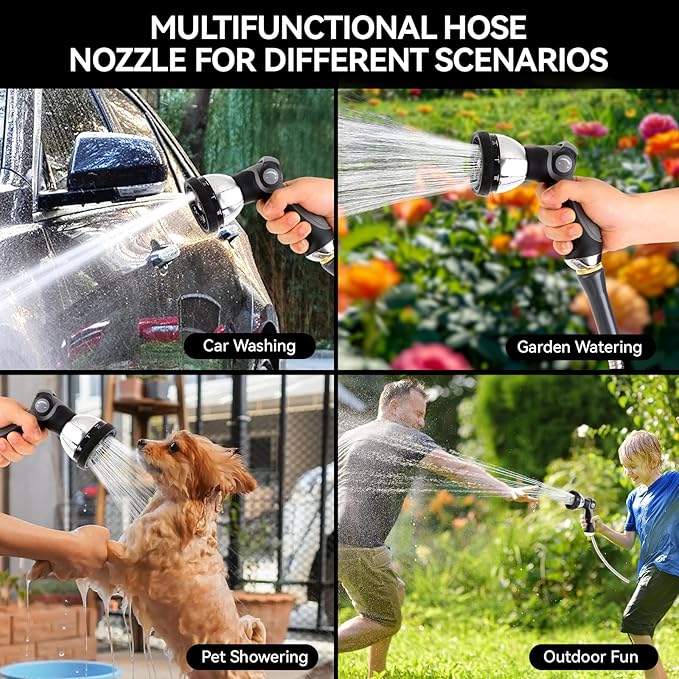 AnyEasy Garden Water Hose Nozzle Metal Heavy Duty Sprayer Thumb Control with 10 Spray Modes Suitable for Watering Plants, Iawn and Garden, Car Washing, Cleaning, Showering Pets and Outdoor Fun, Gray
