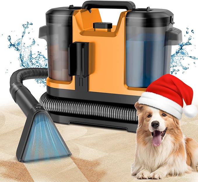 Vaconly Portable Spot Cleaner Machine for Carpet and Upholstery - 18Kpa Carpet Cleaner with Dual BrushHeads, Easy Move, Cleaning Machine for Furniture, Couch, Stairs, Car and Pet Stain,Yellow