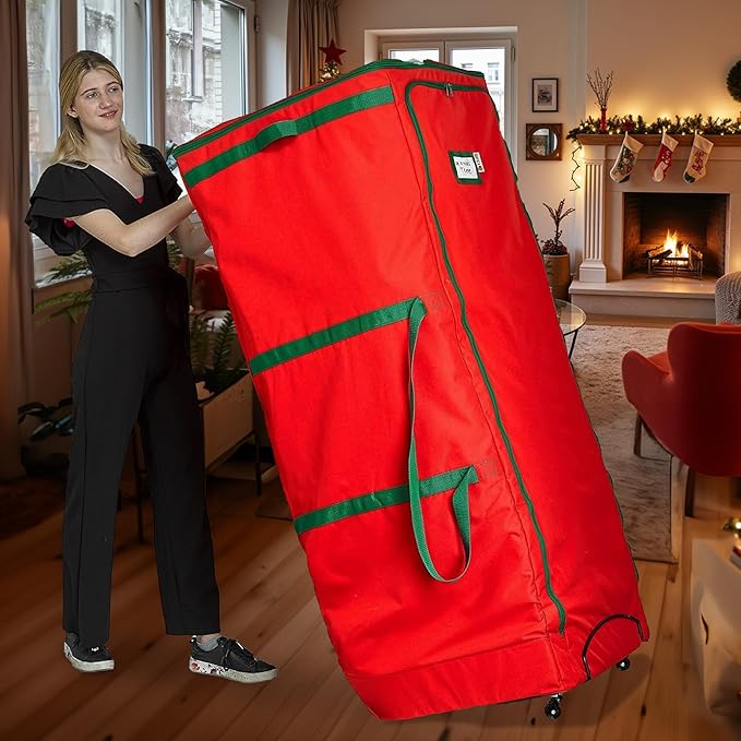 HOLDN’ STORAGE Rolling Christmas Storage Bag - Fits Up to 12 Feet Artificial Trees, Heavy Duty 600D Extra Large Garland and Tree Bag With Wheels