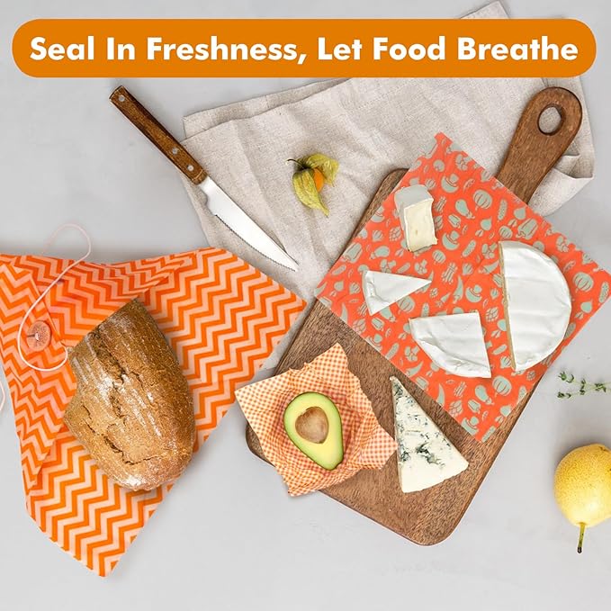Beeswax Wraps for Food, 3 Pack (S, M, L) Reusable Food Wraps, Bread Sandwich Wrap, Beeswax Paper with Bukcle, Zero Waste, Plastic-Free Food Storage Wrap