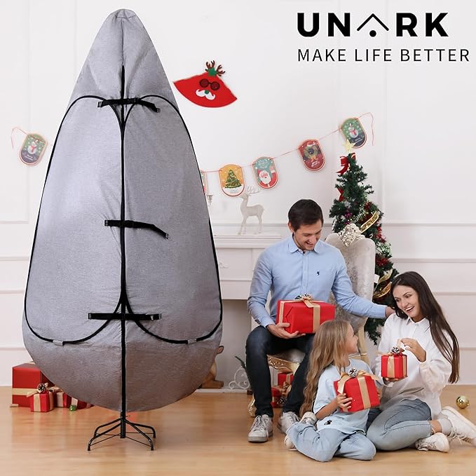 Upright Christmas Tree Storage Bag 7.5 Ft, Artificial Christmas Tree Storage Bag 6.5ft, Christmas Tree Cover for Upright Storage Fit 6 Ft / 6.5 Ft / 7 Ft / 7.5 Gray
