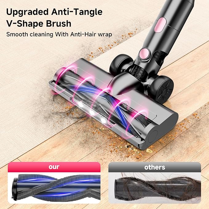 Vaconly Cordless Vacuum Cleaner, 38Kpa Powerful Stick Vacuum Cleaner with 45mins Rechargeable Battery, LED Anti-Tangle Brush, 8-in-1 Handheld Vacuum Cleaners for Home/Pet Hair/Carpets/Floors, N506
