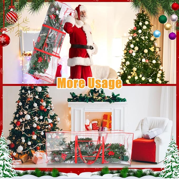 Sadnyy 2pcs Large Christmas Tree Storage Bag 9ft Plastic Waterproof Durable Heavy Duty Xmas Holiday Tree Containers Bag with Handles for Storing Santa Garland Holiday Ornament