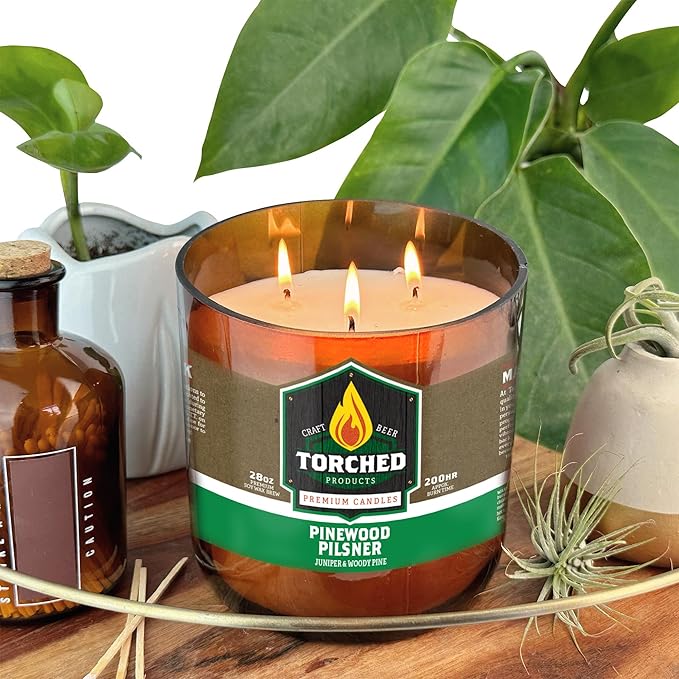 Torched Beer Scented Candles | Natural Soy Wax Candle | Pinewood Pilsner Scent 28 oz | Makes a Great Gift for Men, Beer Lovers, and Collectors | Bar Man-Cave Decor and Accessories