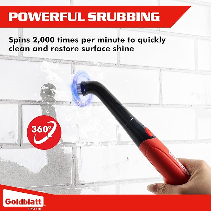 Goldblatt Cordless Electric Spin Scrubber 18-Piece Kit, Power Scrubber with Battery Indicator Light, Waterproof Electric Cleaning Brush for Grout, Tile, Bathroom, Kitchen Cleaning
