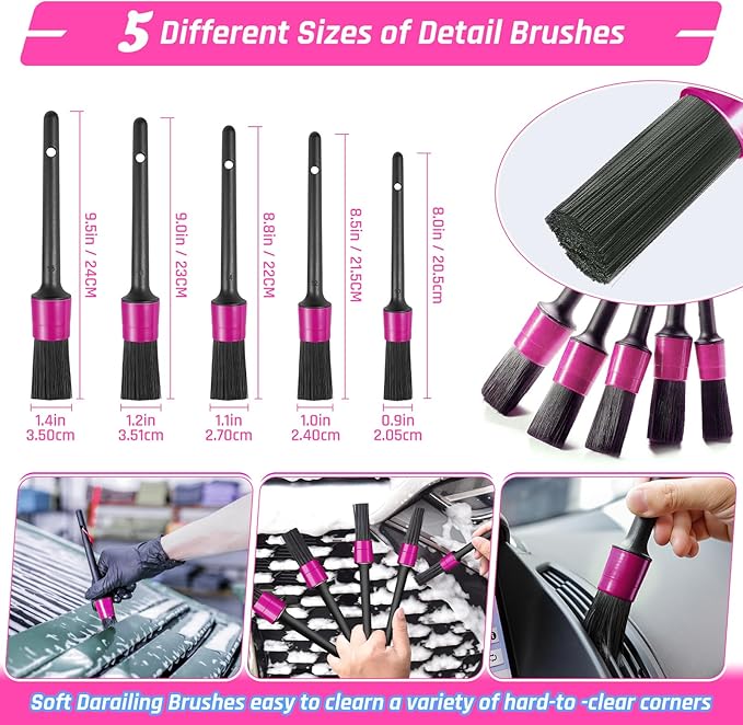 47PCS Car Detailing Kit Interior Cleaner, Car Cleaning Supplies with High Power Car Vacuum Cleaner,Auto Detailing Kit,Car Wash Kit with Bucket Detailing Brush Set,Pink Car Accessories for Women
