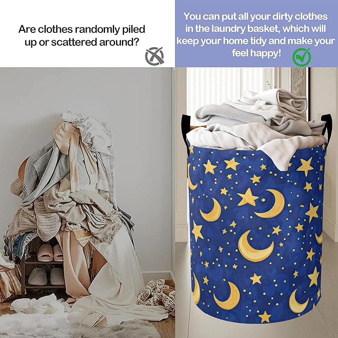 Laundry Basket, Cartoon Stars Moon Oxford Cloth Laundry Hamper With Handle Foldable Portable Clothes Storage Basket Storage Bag For Laundry Room/Bathroom/Bedroom/Dormitories