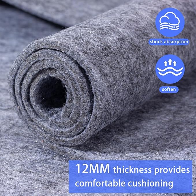 Extra Large Area Rug Cushioned Pad, 7x9 Ft 1/2”Thick Felt Pad for Hardwood Floors, Keeps Rug in Place Soft