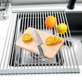 Sayehuanye Roll Up Dish Drying Rack, 19.7" x 15.8" Over The Sink Dish Drying Rack, Kitchen Dish Rack Foldable Dish Drainer, Stainless Steel Dish Drying Rack for Kitchen Sink Counter Storage (Grey)