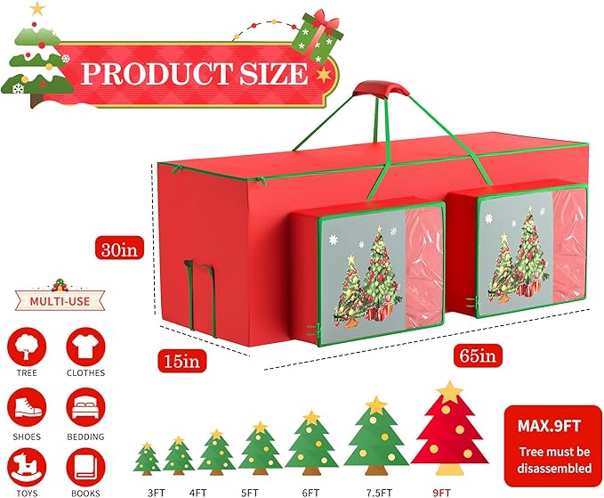 9FT Christmas Tree Storage Bag - 600D Oxford Waterproof Container for Artificial Trees with Reinforced Handles and Zipper - Durable Christmas Tree Bag for Storage - Xmas Storage Container