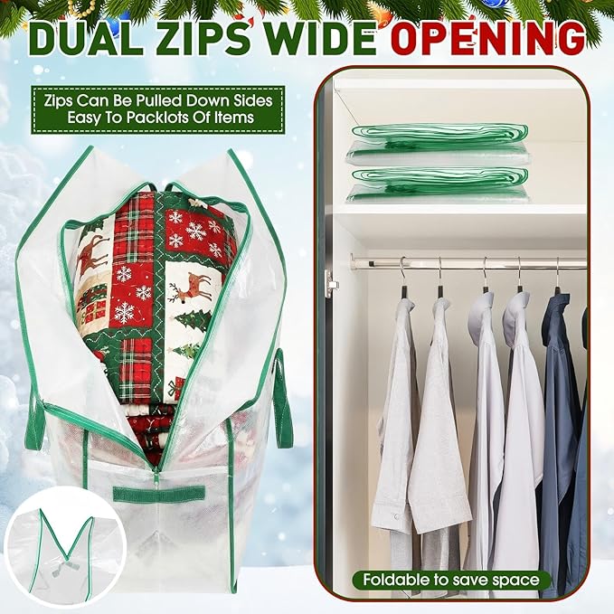 4 Pack Extra Large Christmas Tree Storage Bag 9 ft Artificial Tree, 126gallon Heavy Duty Moving Bag 65" Waterproof Clear Oversized Box with Handle Label Pocket for Camping College (Green)