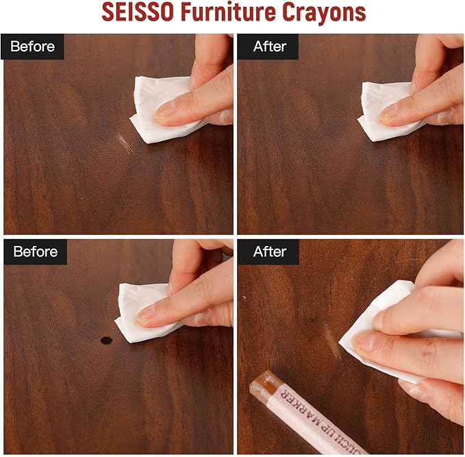 SEISSO Furniture Repair Crayon, 6 Pcs - Wood Filler Sticks, Scratch Repair Wax, Furniture Marking Repair - Scratch, Cracks, Hole, Table, Wood Floor, Guitar, Covering, Instrument Fill Sticks-Black