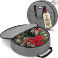 ZOBER 2 Pack Oxford Christmas Wreath Storage Container 48 Inch - Wreath Bag for Artificial Wreaths Box - Waterproof Fabric, Dual Zippered Wreaths Storage Bag With Strong Durable Handles - Gray
