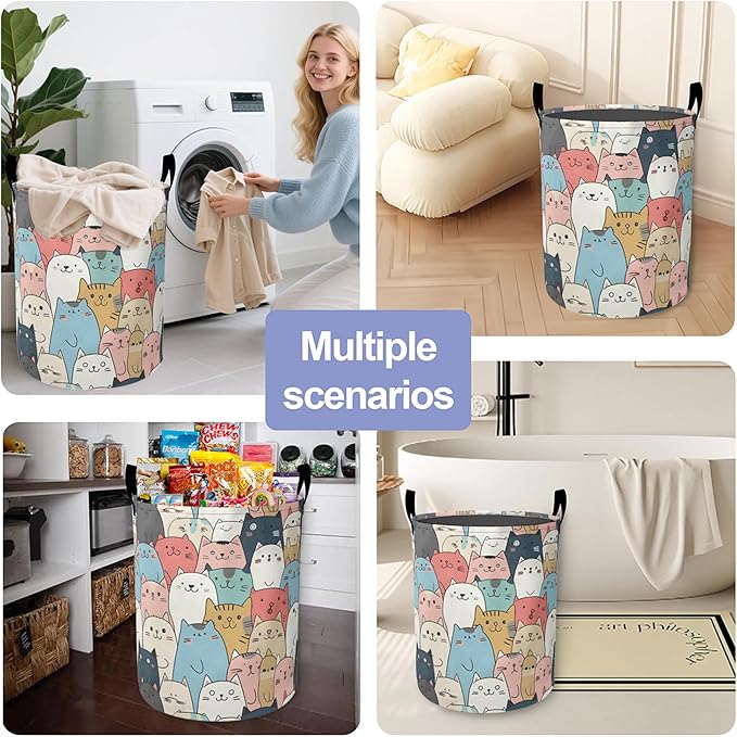 Laundry Basket-Cute Cartoon Cat Foldable Waterproof Oxford Cloth Funny Tote Bag Laundry Hamper Clothes Storage Bucket Organizer For Bathroom/Laundry Storage/Bedroom Storage Basket