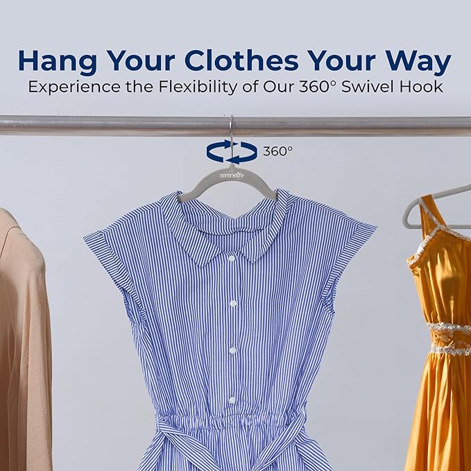 SereneLife 50 Pack Velvet Hangers - Non-Slip, 360° Swivel Hook - Ultra-Thin, Lightweight Velvet Hangers for Shirts, Sweaters, Hoodies, Kids Clothes & Dresses - Space-Saving
