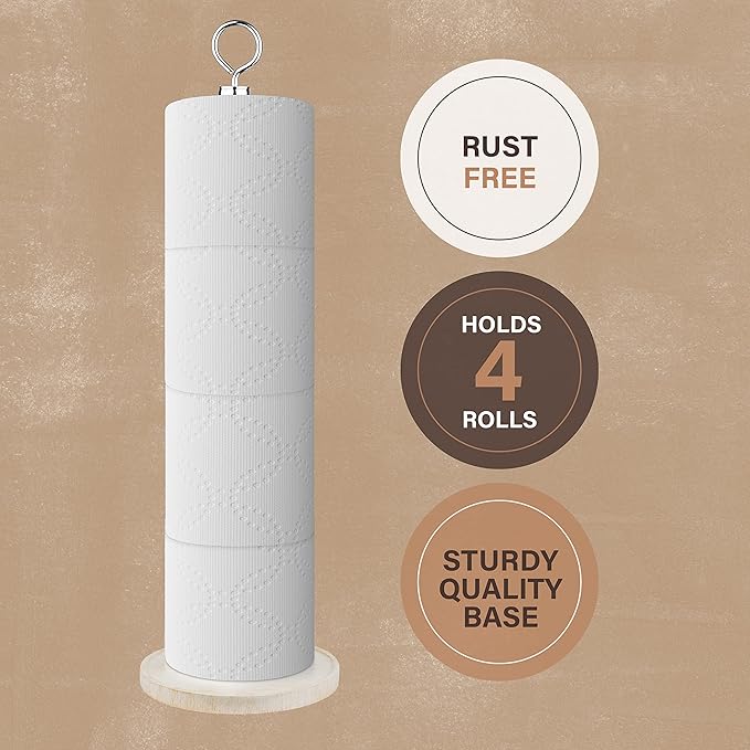 Creative Scents Rustic Luxe Bathroom Toilet Paper Holder Stand Free Standing - Toilet Paper Storage with Sturdy Base - Easy Assembly Toilet Paper Roll Holder Holds 4 Rolls, Rustic Bathroom Decor