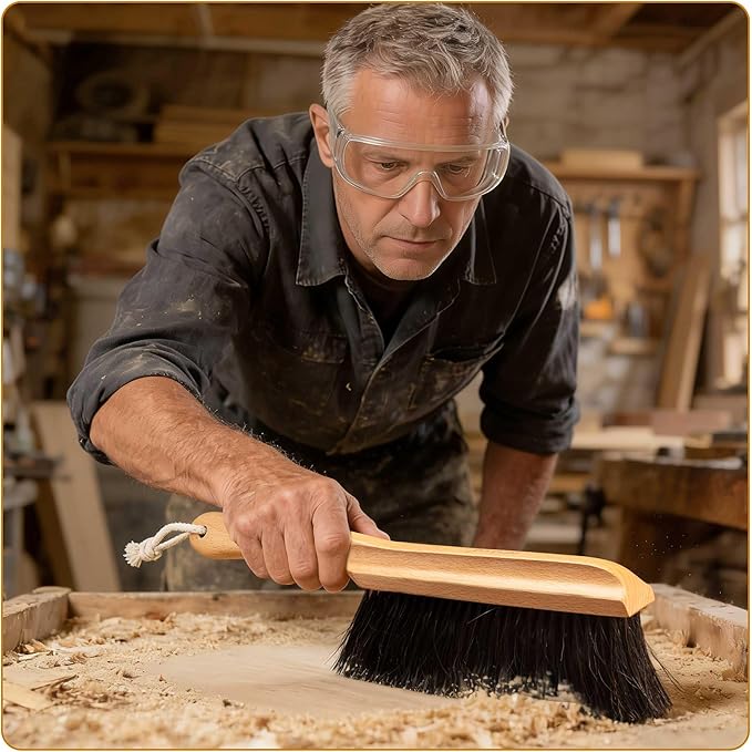 BFWood Horse Hair Hand Broom, Woodworking Bench Cleaning Brush, Fireplace Dust Brush, Hand Broom for Shop, Furniture, Carpet, Car Wash, Sweeping, Workspace, Exhibition-Hall, Upholstery